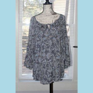 Como Blue Boho Denim Blue Paisley Print Blouse Long Sleeve SZ: 3X